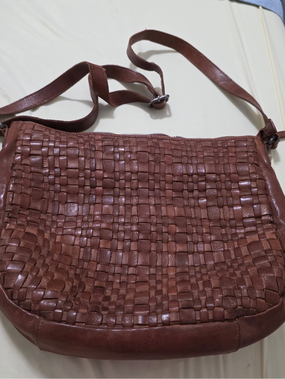Brown Woven Leather Crossbody Bag and wallet